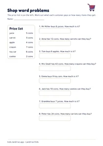 Shop word problems