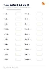 Times tables 2, 3, 5 and 10